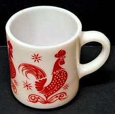 Vintage milk glass coffee mug with red roosters and handle unmarked picture