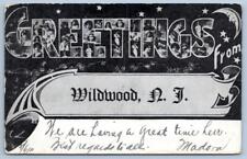 Pre-1906 GREETINGS FROM WILDWOOD NJ WOMEN IN LETTERS MAN IN THE MOON POSTCARD picture