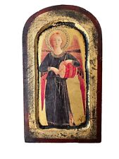 Fra Angelico Design Angel With Drum Wood Plaque Gilt  Wall Decor 8.75