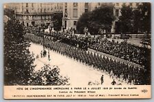1918 American Independence Day in Paris July 4 Military Antique Postcard F18 picture