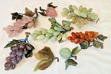 VTG Chinese Carved Stone Fruit Green Jade Carnelian Rose Quartz Grapes Peach etc picture