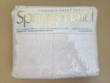 Vtg Springmaid Percale Ivory White Full Double Complete Sheet Set Eyelet NOS picture
