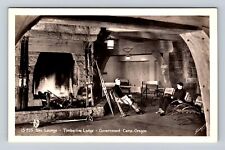 Government Camp OR-Oregon, RPPC: Ski Lounge - Timberline Lodge, Vintage Postcard picture