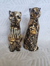 Pair Of La Vie Safari Patchwork Ceramic Animal Print Cat Figurine Cheetah (2x) picture