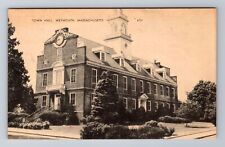 Weymouth MA-Massachusetts, Town Hall, Antique Vintage Souvenir Postcard picture