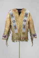 Old Style Beaded Hand Colored Buckskin Suede Hide Powwow Regalia Shirt NS58 picture