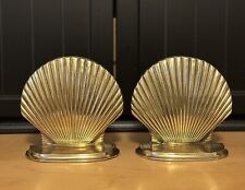 Vintage Brass Scallop Shell Seashell Bookends Heavy Decorative picture