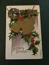 1908 A Merry Christmas Greetings  Postcard Holly Leaves & Berries Bells picture