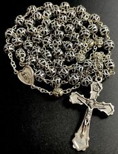 Catholic Fully Caged Pressed Flower  Rosary, Silver Tone  Crucifix & Center picture