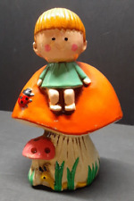 Vintage Retro 1970 R. Dakin & Co Chalkware Mushroom & Children Bank Orange-Japan picture