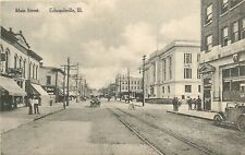 Postcard C-1910 Illinois Edwardsville Main Street railroad Track IL24-630 picture