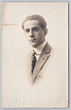 Postcard Vintage RPPC Handsome Young Man Suit &Tie Dwin's Brooklyn Studio Photo picture