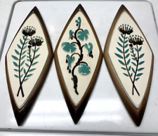 Vintage Mid Century Syroco Turquoise Botanical Wall Hanging Diamond Plaques picture