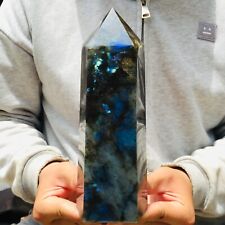 4.3lb Large Quality Flash Labradorite Blue Quartz Crystal Point Tower Specimen picture