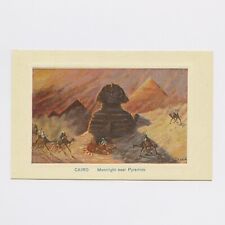 Egypt Cairo Giza Sphinx Pyramids Camel Desert Art  PC01 P01083 Vintage Postcard picture