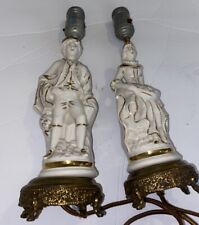 Antique Porcelain Lamps Man & Woman Hand Painted With Gold picture