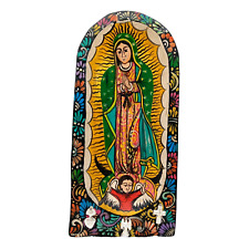 Mexican Virgin of Guadalupe Santo Painting Wood Bowl Batea Folk Art 12in picture
