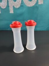 Tupperware Small 4” Hourglass Salt and Pepper Shakers Mini Clear With Red Seal picture