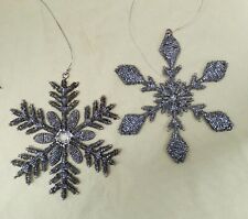 2 Large 6” Handcrafted Beaded Wire Snowflake Christmas Ornaments TWO’S COMPANY picture