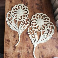 VTG Burwood Homco Daisy Wicker Wall Plaques #2198 CREAM Set of 2 Large Size 1978 picture