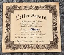 School Letter Award Certificate Vintage Original 1938 1939 George Burrey picture