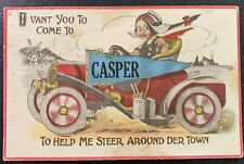 Antique 1913 Graphic Touring Early Auto Oil Gas Travel Post Card Casper Wyoming picture
