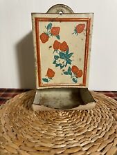 Vintage Antique Kitchen Tin Match Box Holder Wall Mount Strawberries Design picture