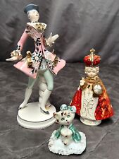 Lot of 3 Hand Painted Ceramic Porcelain Pink Jester Cat  Religious Figurines picture