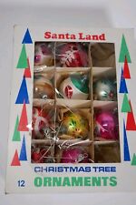 Christmas Tree Ornaments, glass balls, vintage, 10 in box, Santa Land 1972 picture