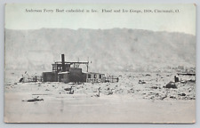 Ferry Embedded 1918 Flood & Ice Gorge Cincinnati OH Antique Postcard - Unposted picture