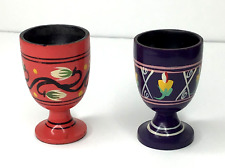 Hand Painted 2 Vtg. Wooden Egg Cups Floral Design made in India picture