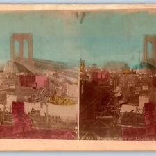 c1880s Brooklyn, New York City Bridge Railway Stereoview Hand COlored Photo V28 picture