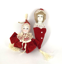 Kurt Adler Victorian Christmas Porcelain Doll head red velvet Ornaments  1982 picture
