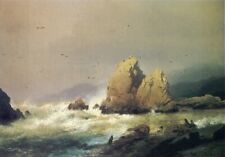 Oil painting Seal-Rocks-Herman-Herzog-oil-painting-seascape ocean waves canvas picture