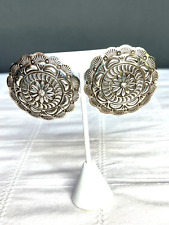 Navajo Sterling Silver Stamped Handmade Concho Earrings Floral Beautiful picture