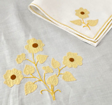 Vintage Linen Tea Cloth & 3 Napkins with Hand Appliqué Shabby Chic  YY932 picture