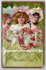 Decoration Day Darling Girls With Floral Wreaths Postcard Y29 picture