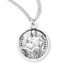 Engraved Patron Saint Raphael Round Sterling Silver Medal Size 0.9in x 0.7in picture