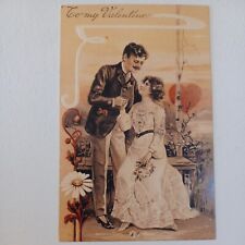 1931 Vintage Postcard Lovers Couple For My Valentine Embossed 1c Franklin STAMP  picture