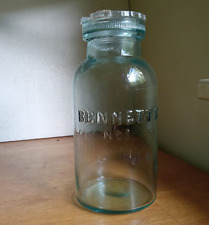 BENNETT'S NO 1  OVER GHOSTED EMBOSSING QUART FRUIT JAR WITH ORIGINAL 1866 LID picture