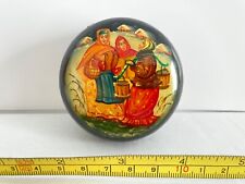 Russian Lacquer Jewelry Box, Three Girls in Winter, w/ Gold Leaf, Fedoskino 1993 picture