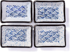 Japanese Soy Dish for Sushi, Soy Sauce Dishes Set of 4, Blue Waves Rectangular picture
