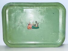 VTG 40'S SHABBY CHIC GREEN METAL TEA TRAY W/VICTORIAN HOOP SKIRT DRESSED LADIES  picture