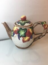 Vintage Fitz and Floyd Omnibus Fruit Apple Basket Hand Painted Teapot picture