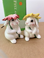 Fitz & Floyd Bunny Blooms Salt & Pepper S&P Shakers Easter Spring Rabbit Flowers picture