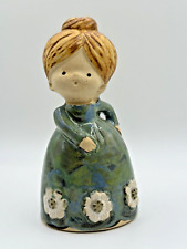 VTG UCTCI Stoneware Girl Woman Blue Bell Figurine Japan Flowers Drip Glaze picture