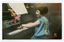 c 1930 Child Children Cute PIANO PLAYER GIRL Playing Music Kid photo postcard picture