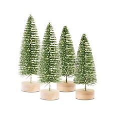 Melrose LED Lighted Green Bottle Brush Tree Wood Base Gold Accent (Set of 4) picture