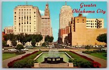 Oklahoma City~View Looking East On Park Avenue W/ Fountain~Vintage Postcard picture
