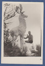 Beautiful shirtless guy near the monument, bare torso Soviet Vintage Photo USSR picture